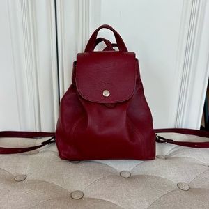 Longchamp Le Pliage Cuir Mini XS Leather Backpack ~NIP~ Red Lacquer